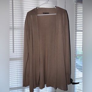 Cyrus Open-Front Long Cardigan in Taupe Brown
